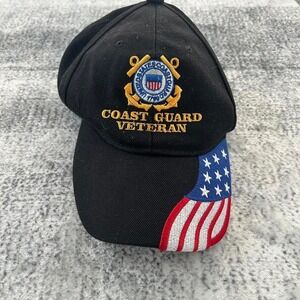 Black and red Coast Guard hat with American flag‎ embroidery